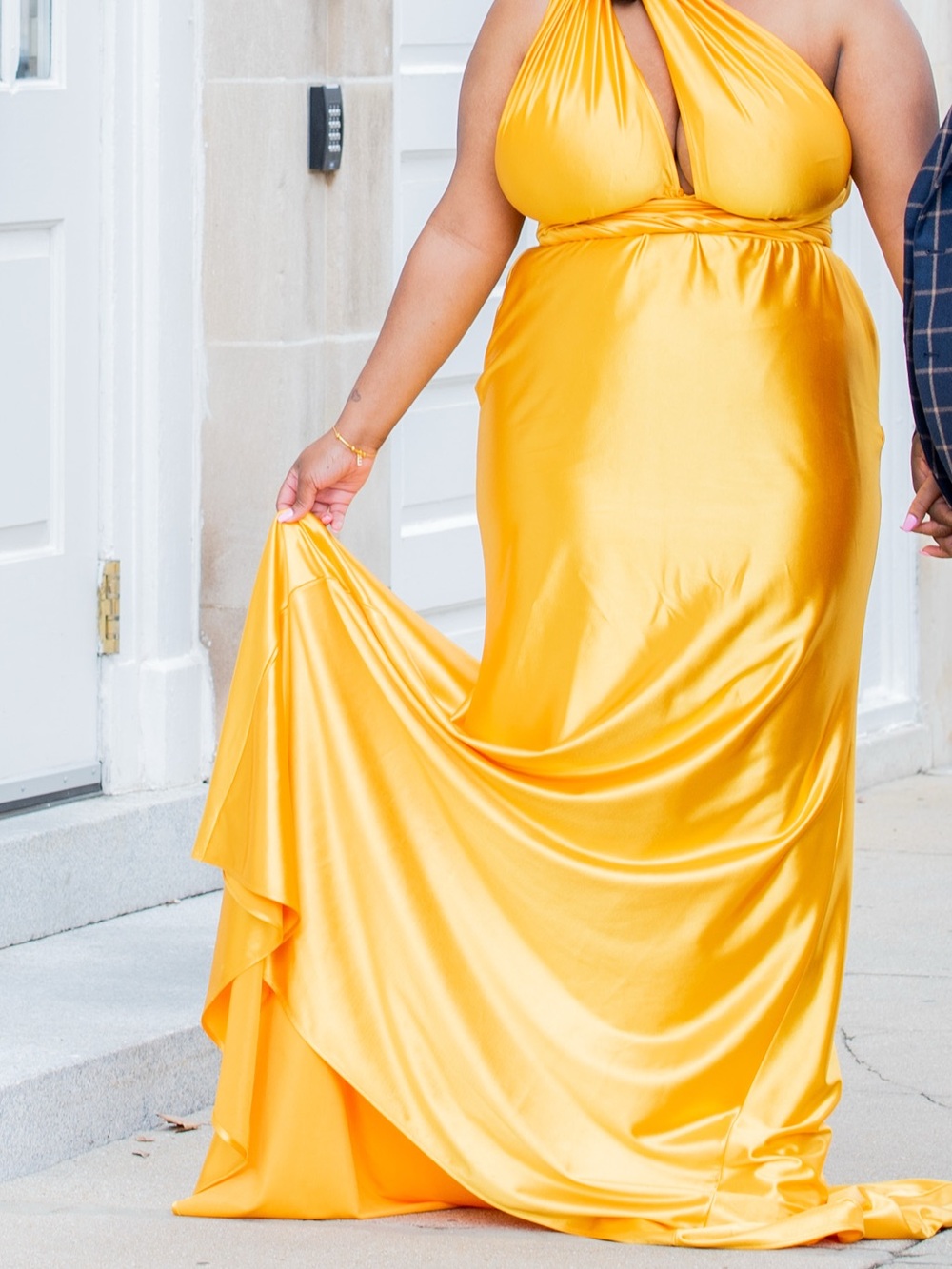 Elegant One-Shoulder Yellow Satin Evening Dress